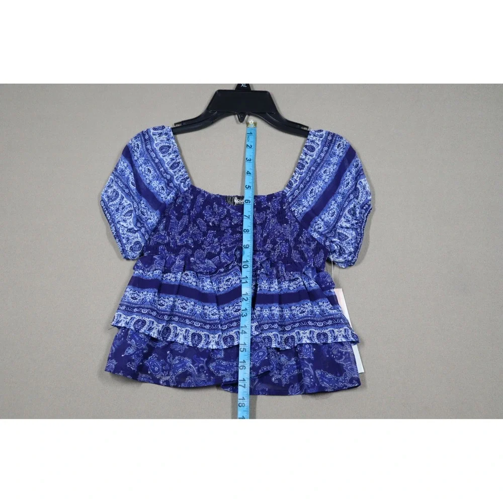 Aqua Girls' Little Girls Smocked Puff Sleeve Top‎ - Blue Paisley - Size M (9-10)